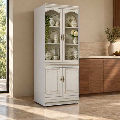 White Vintage China Cabinet fridge wrap, refrigerator shown at an angle