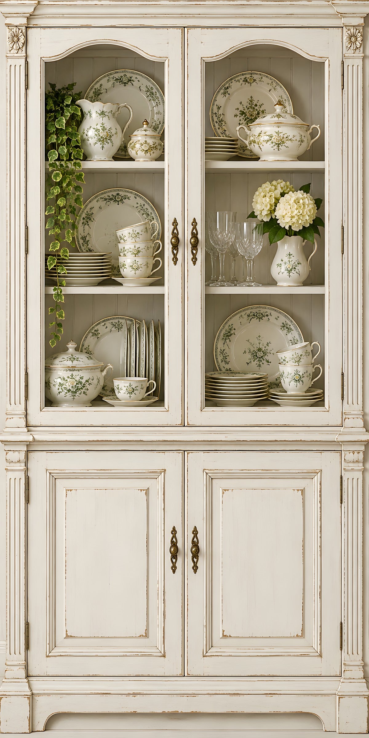 White Vintage China Cabinet fridge wrap full design