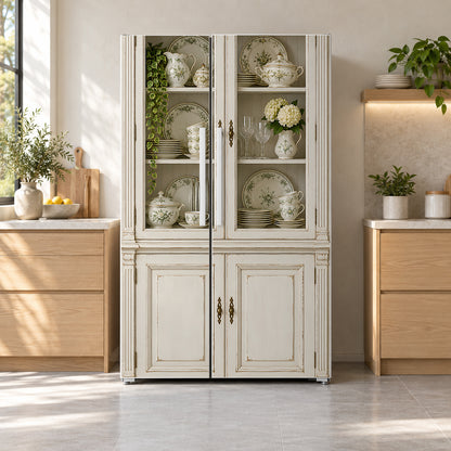 White Vintage China Cabinet fridge wrap on a side-by-side refrigerator