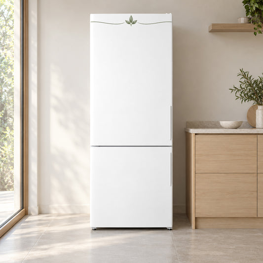 Whiteboard Look fridge wrap on a white refrigerator in a bright kitchen
