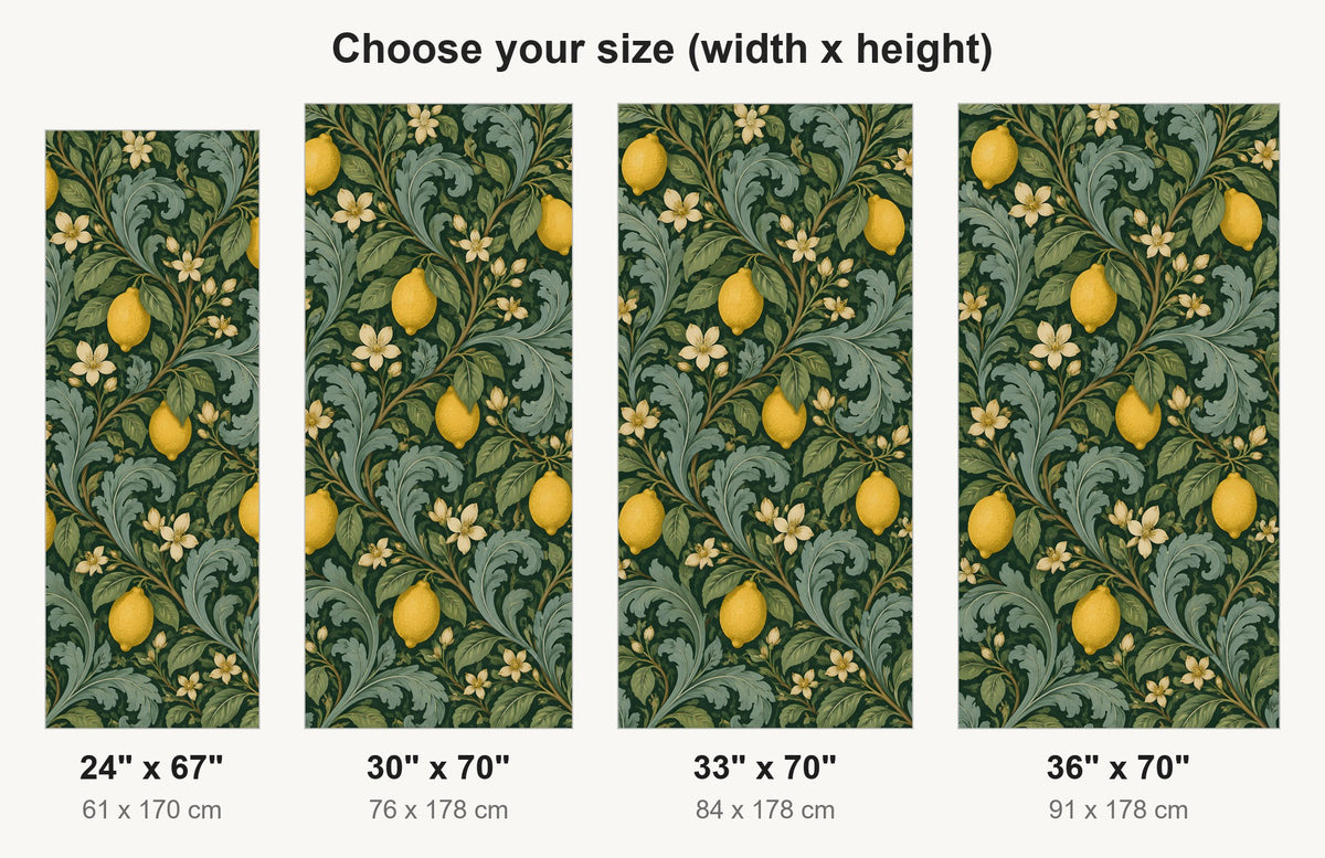 William Morris Style Lemons fridge wrap available sizes 24, 30, 33 and 36 inch