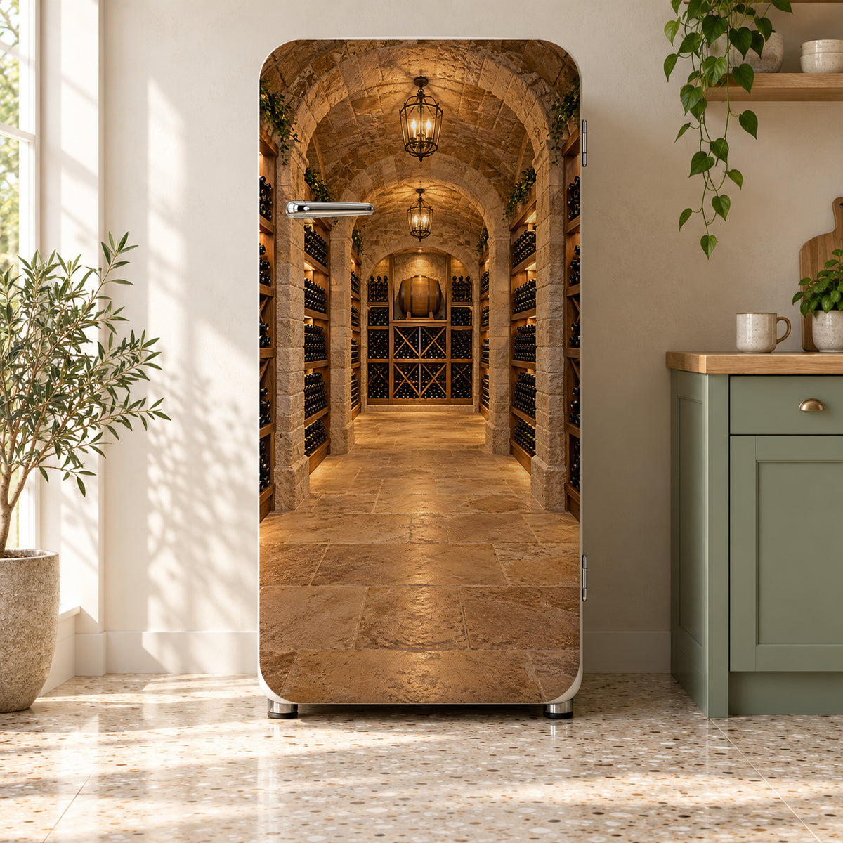 Wine Cellar fridge wrap on a retro refrigerator