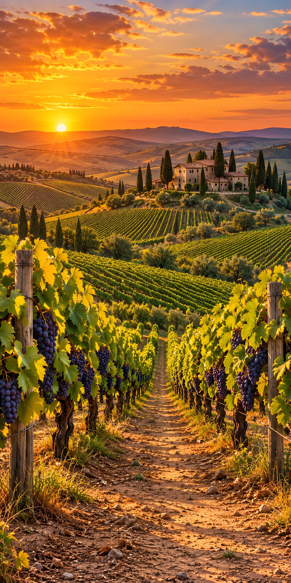 Wine Country Vineyard Sunset fridge wrap full design