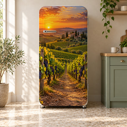 Wine Country Vineyard Sunset fridge wrap on a retro refrigerator