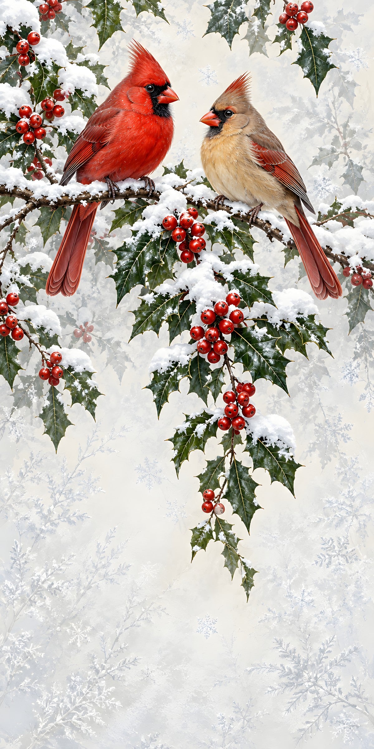 Winter Cardinals fridge wrap full design