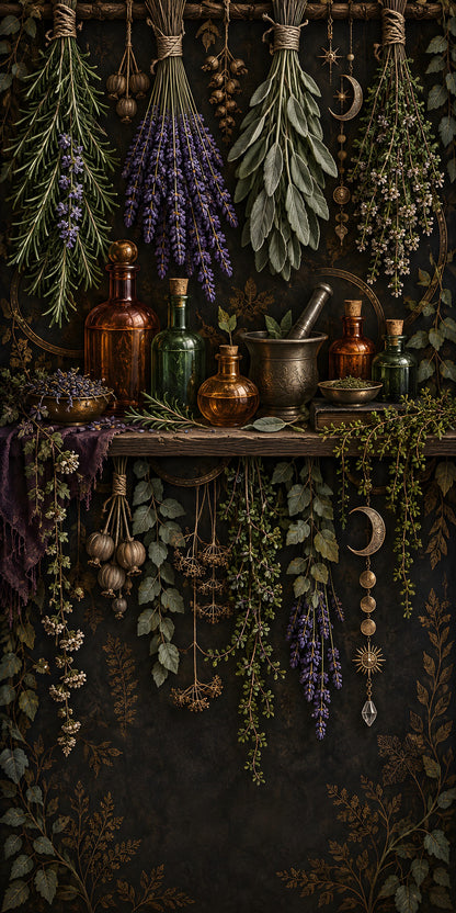 Witchy Herb Shelf fridge wrap full design