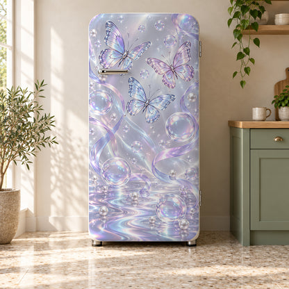 Y2K Butterflies & Bubbles fridge wrap on a retro refrigerator