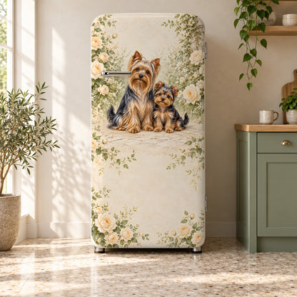 Yorkshire Terriers fridge wrap on a retro refrigerator