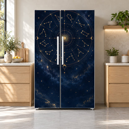 Zodiac Constellations fridge wrap on a side-by-side refrigerator